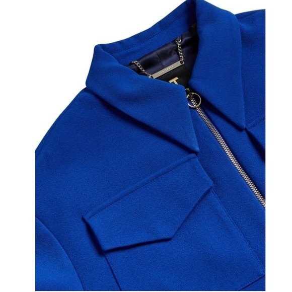 Ted Baker Elrosa Cropped Jacket Waffle Texture Bright Cobalt Blue XL NWT - Picture 2 of 10